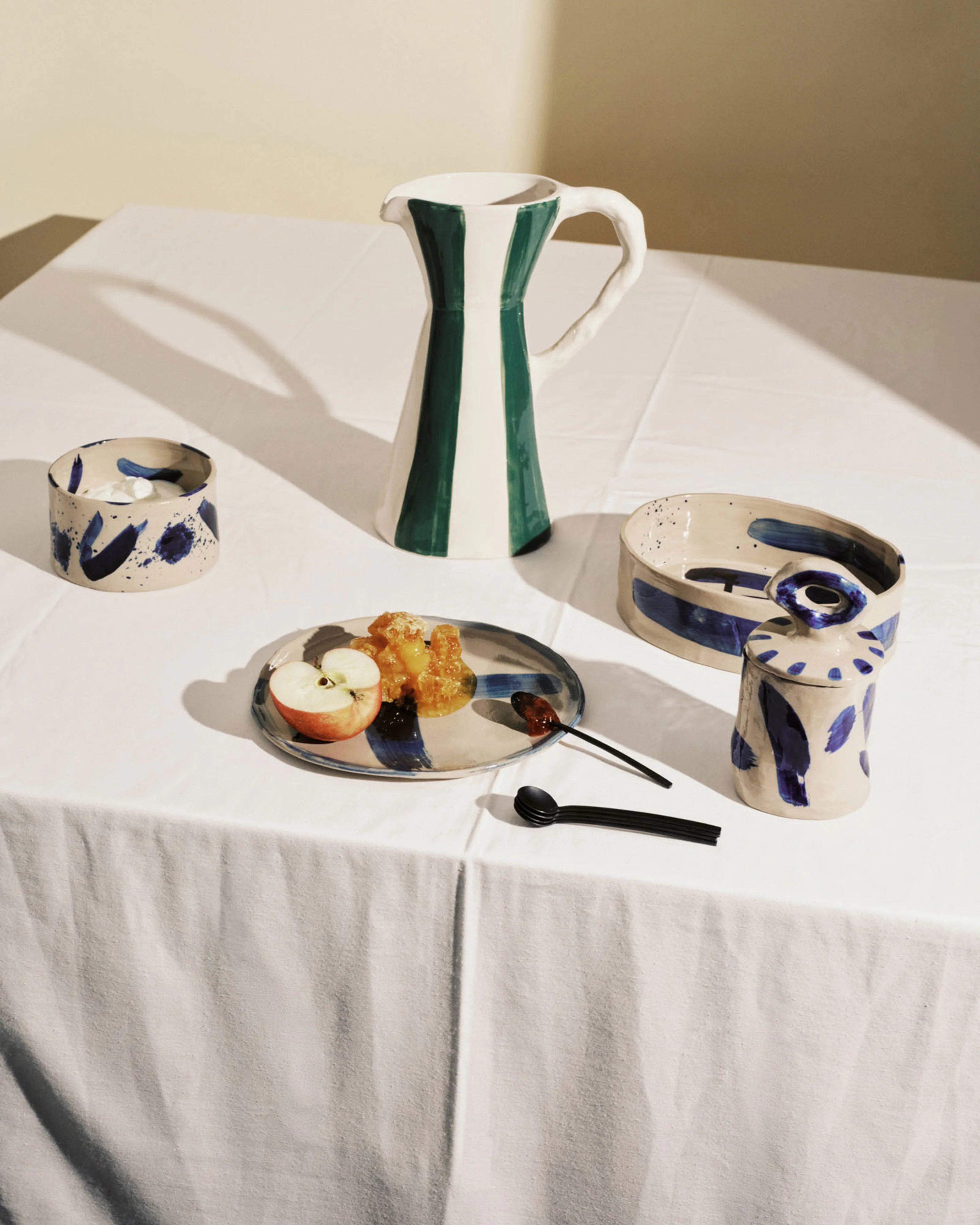 Lidded ceramic pot 03 beige - blue Sophia - Image 2