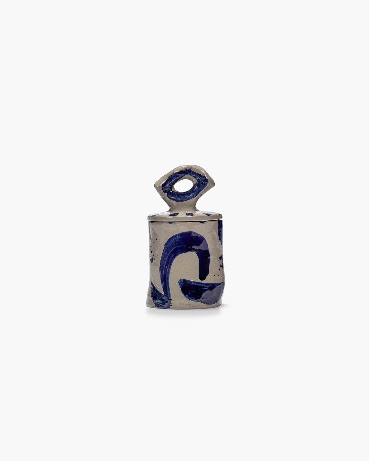 Lidded ceramic pot 03 beige - blue Sophia - Image 3