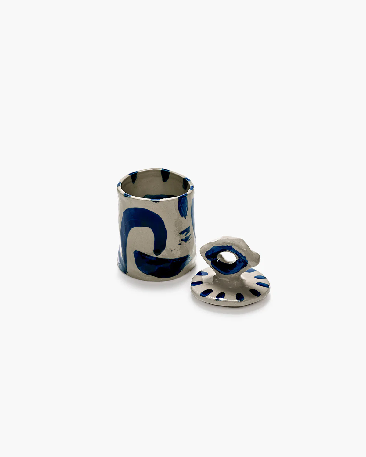 Lidded ceramic pot 03 beige - blue Sophia - Image 4