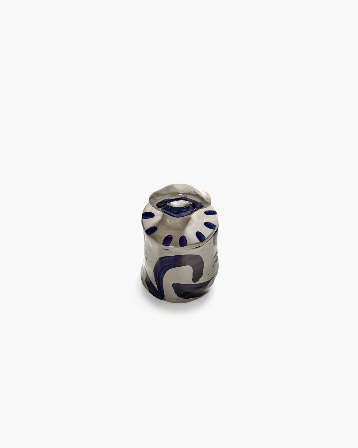 Lidded ceramic pot 03 beige - blue Sophia - Image 5