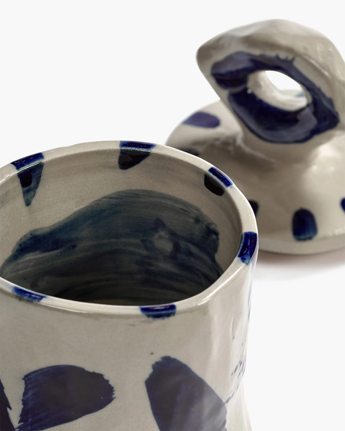 Lidded ceramic pot 03 beige - blue Sophia - Image 6